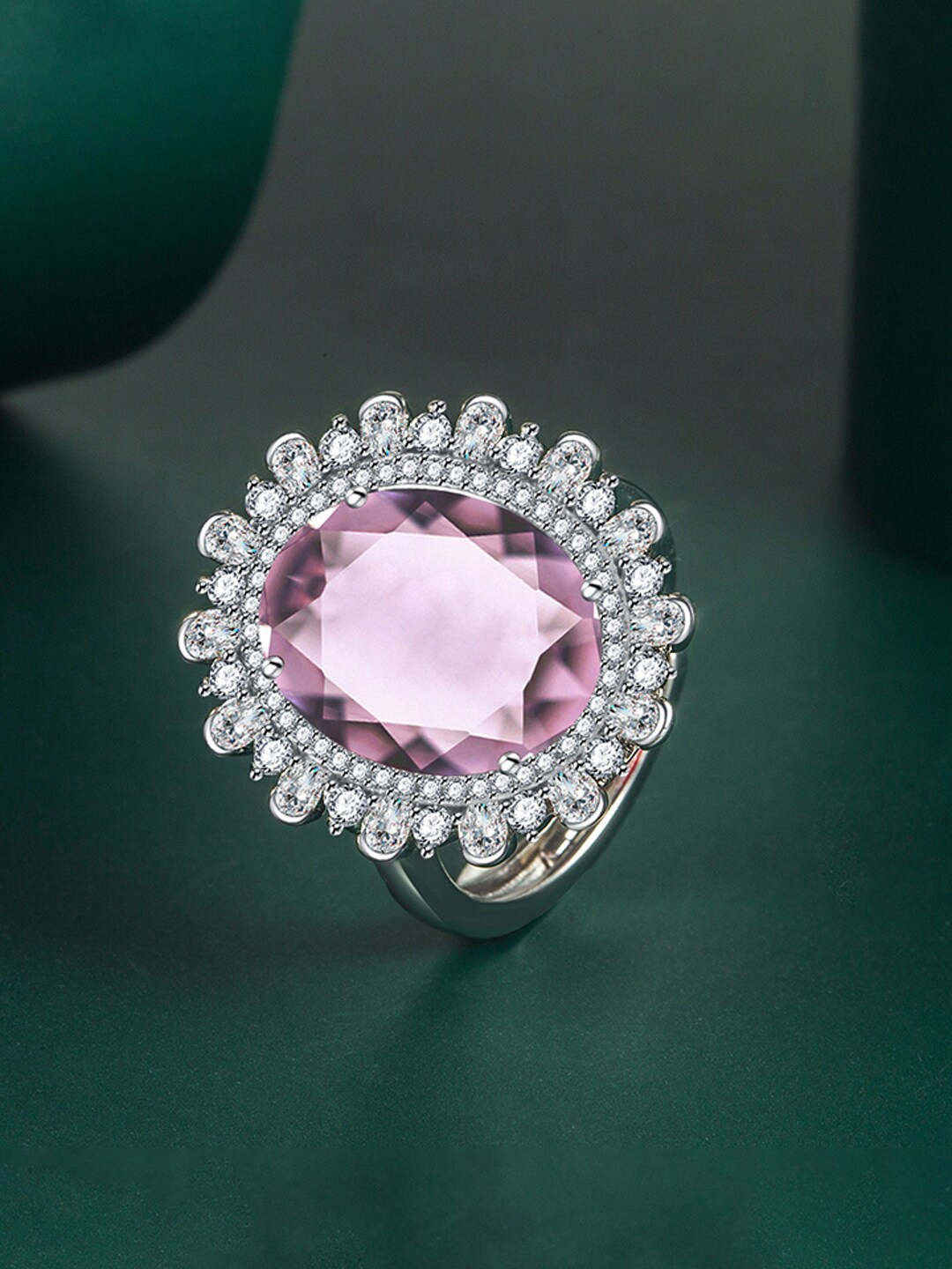 

Designs & You Silver-Plated CZ Studded Finger Ring