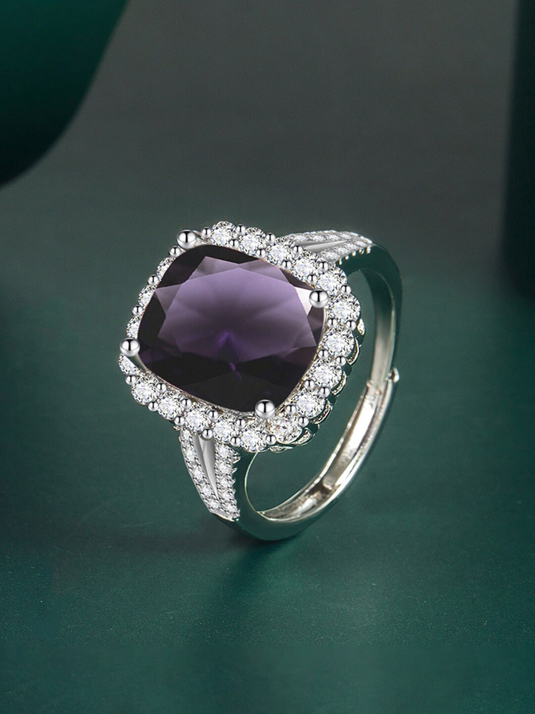 

Designs & You Silver-Plated CZ Studded Finger Ring