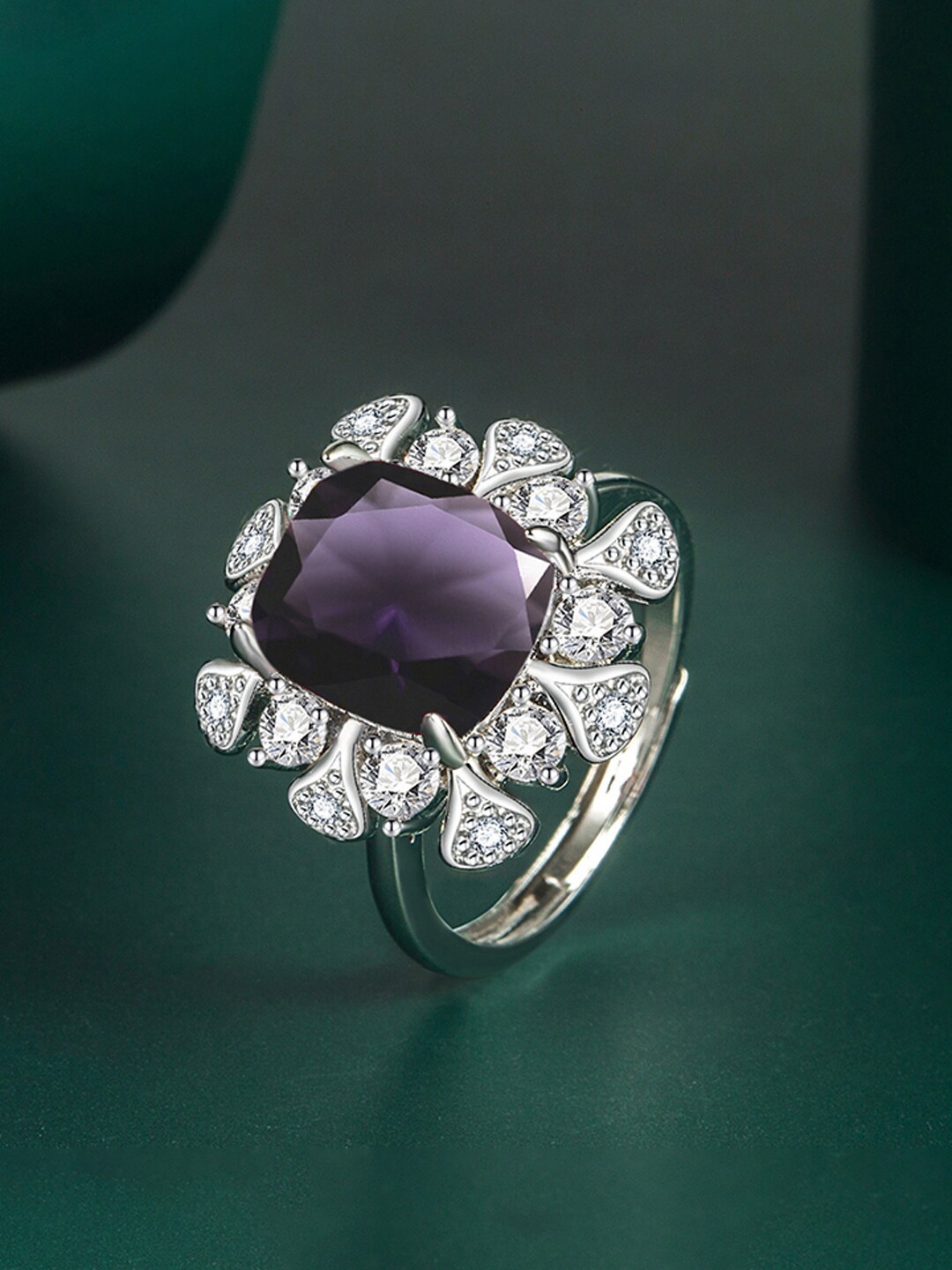 

Designs & You Silver-Plated Cubic Zirconia Studded Finger Ring