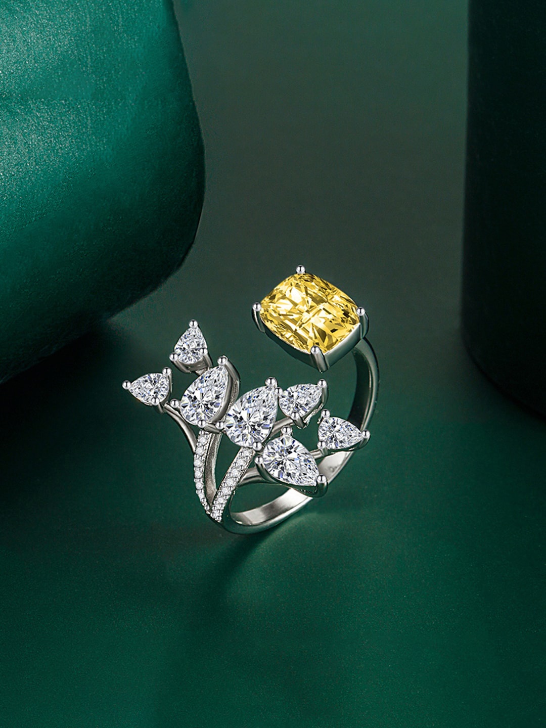 

Designs & You Silver-Plated CZ Studded Finger Ring