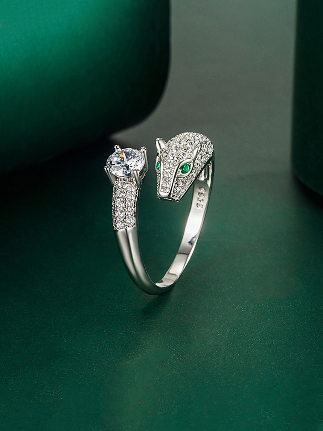 

Designs & You Silver-Plated CZ Studded Finger Ring