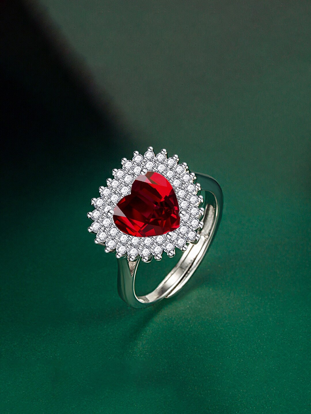 

Designs & You Silver-Plated CZ Studded Heat-Shaped Ring