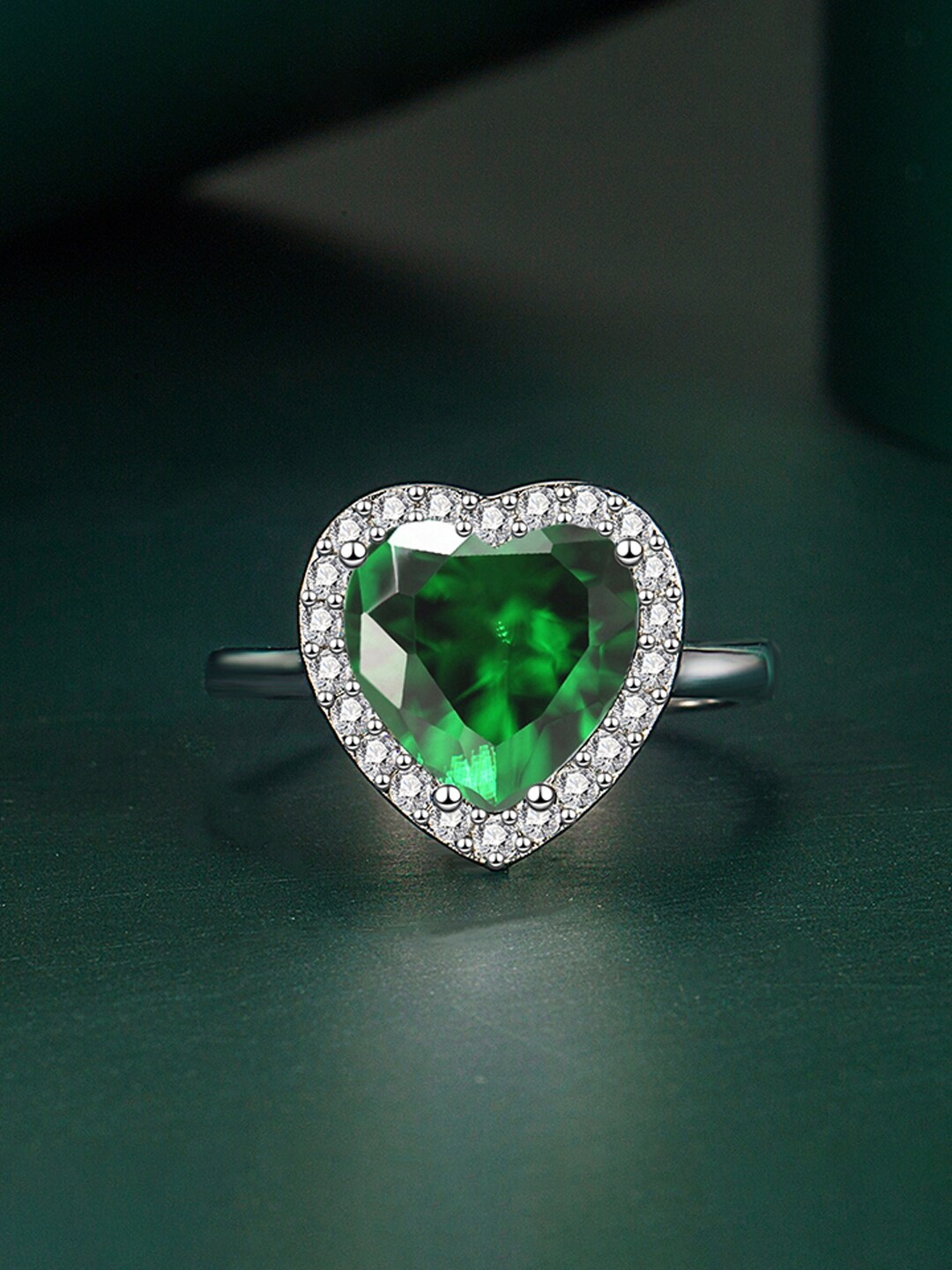 

Designs & You Silver-Plated CZ Studded Heart-Shaped Finger Ring