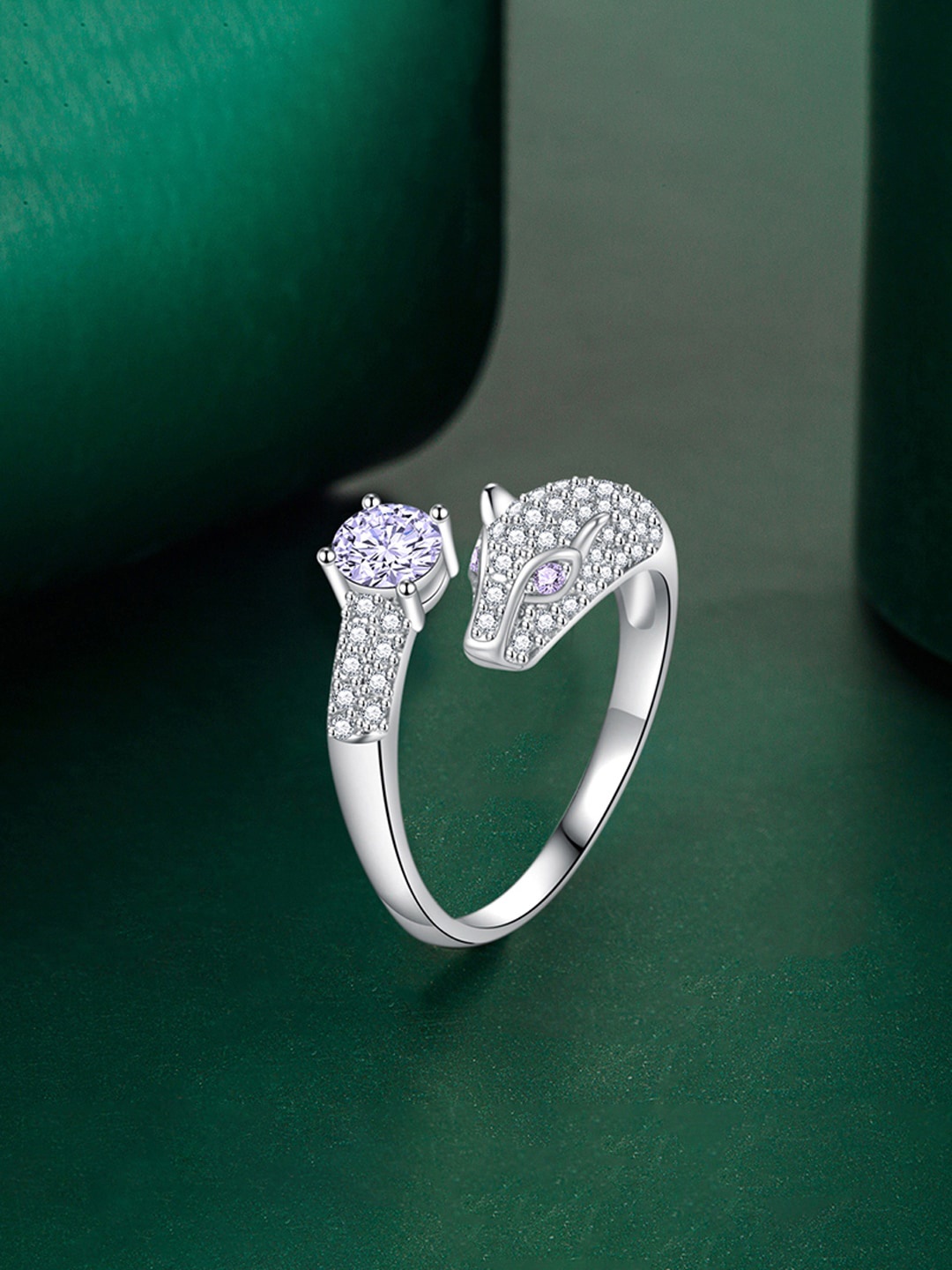 

Designs & You Silver-Plated CZ Studded Finger Ring