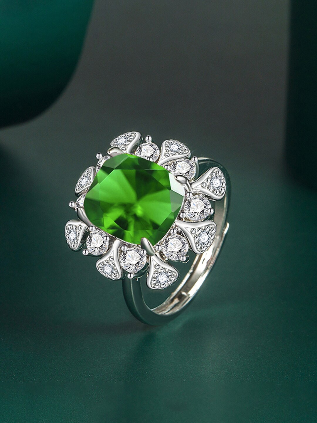 

Designs & You Silver-Plated CZ Studded Finger Ring