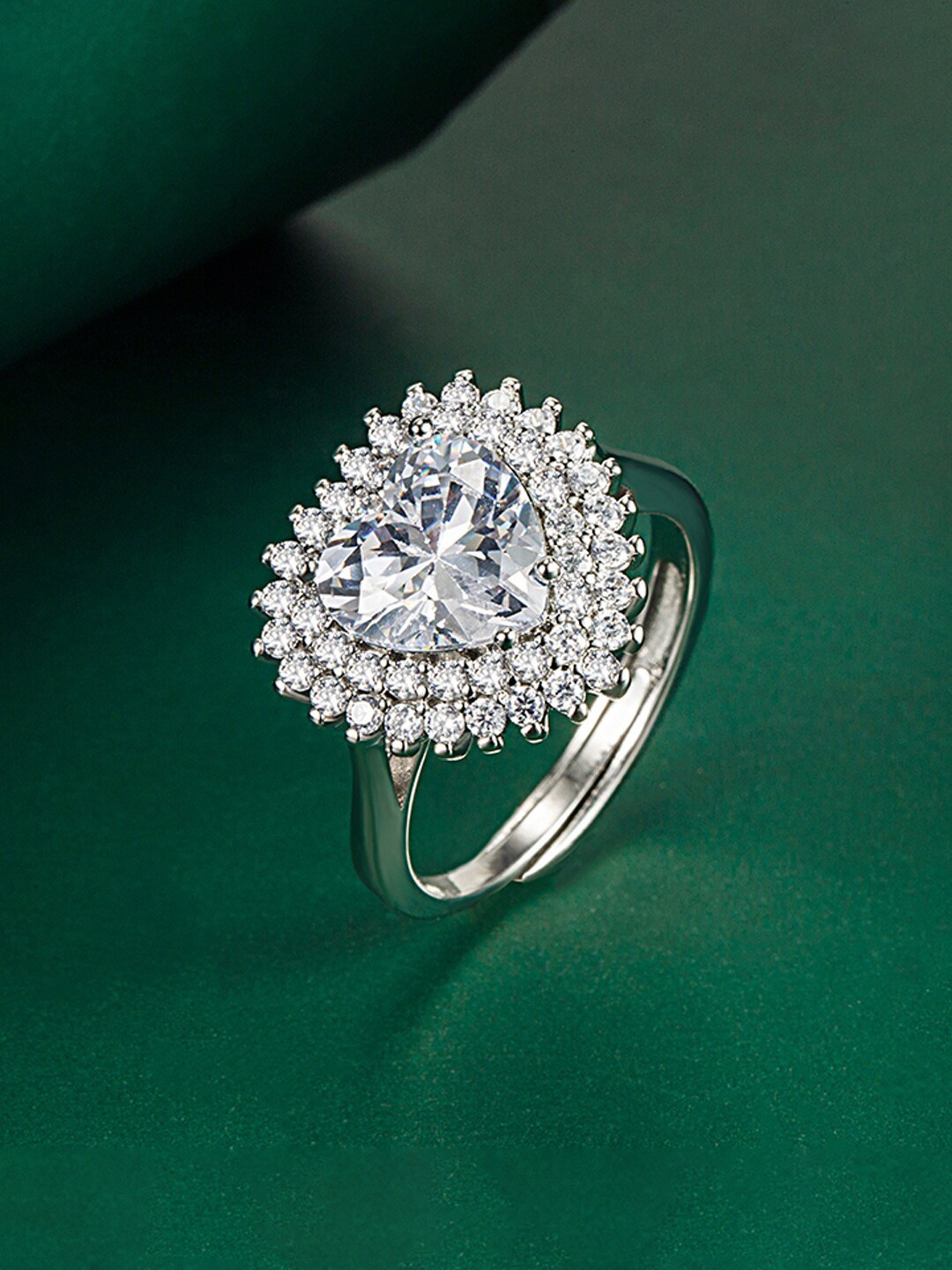 

Designs & You Silver-Plated CZ Studded Finger Ring