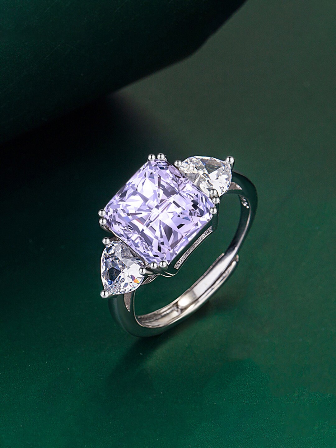 

Designs & You Silver-Plated Cubic Zirconia Studded Finger Ring