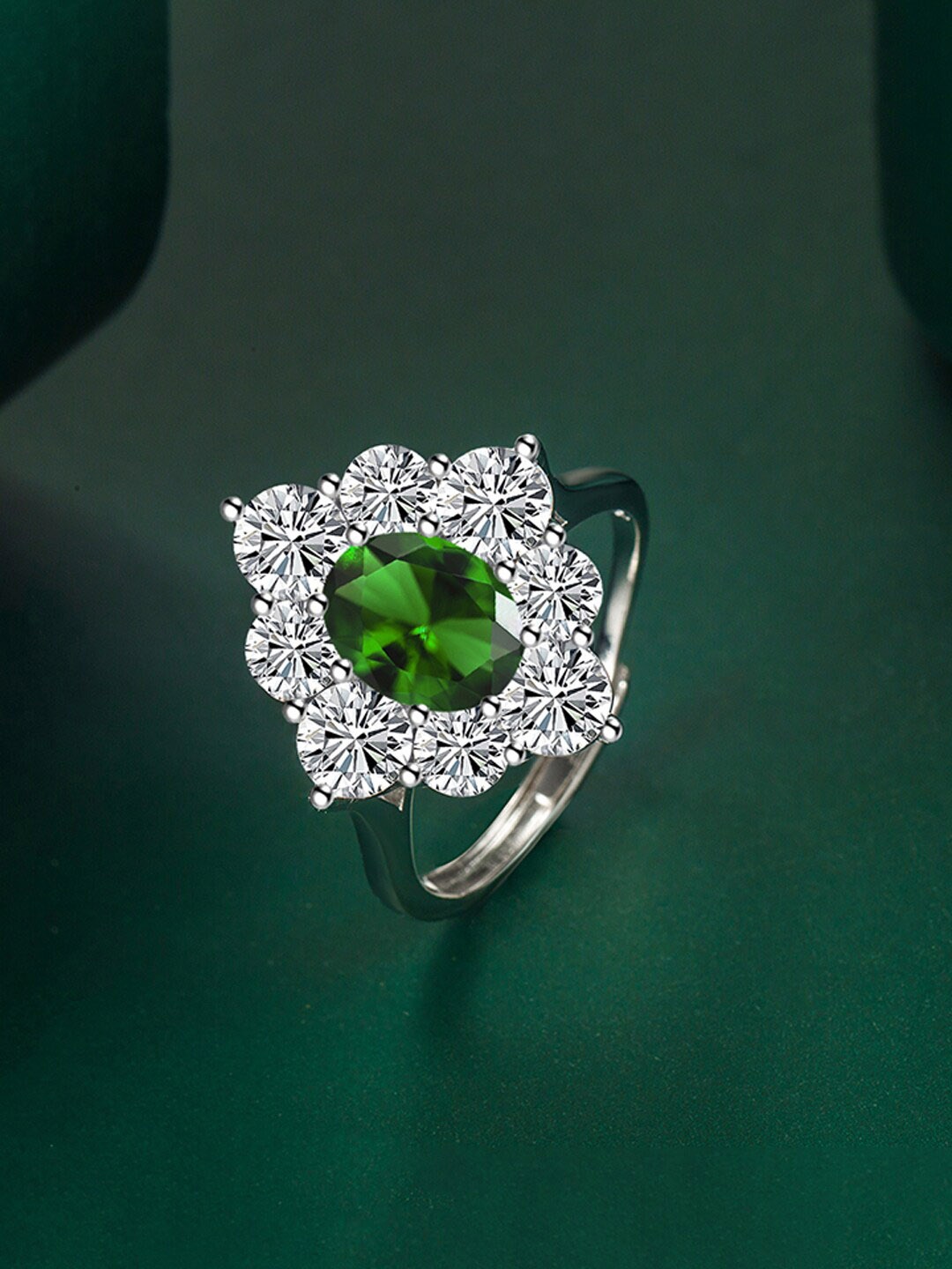 

Designs & You Silver-Plated Cubic Zirconia Studded Finger Ring