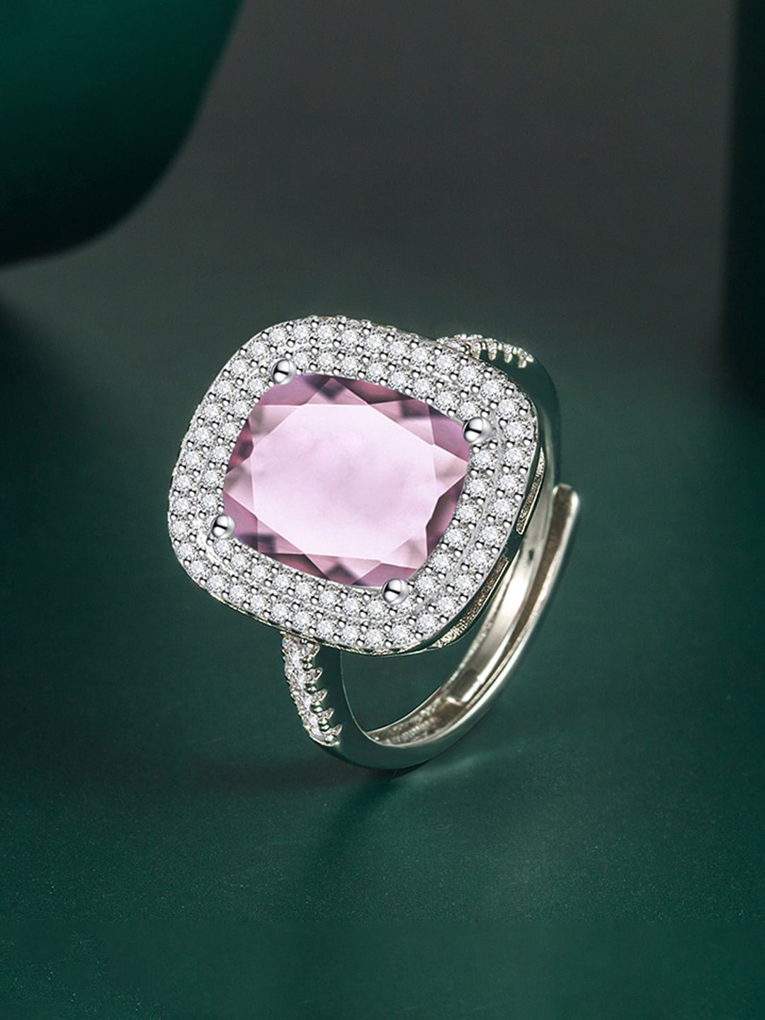 

Designs & You Silver-Plated CZ Studded Finger Ring