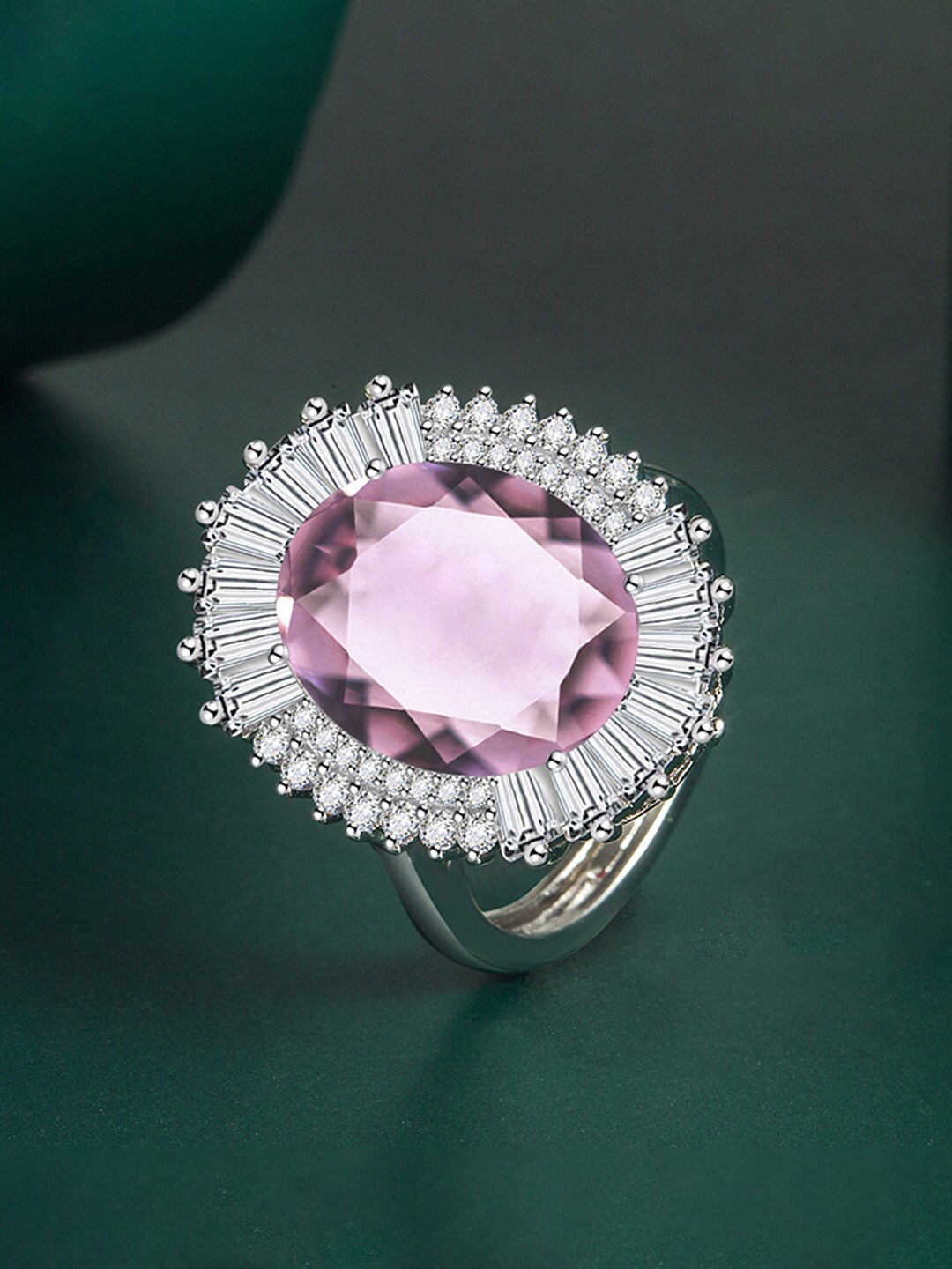 

Designs & You Silver-Plated Cubic Zirconia-Studded Finger Ring