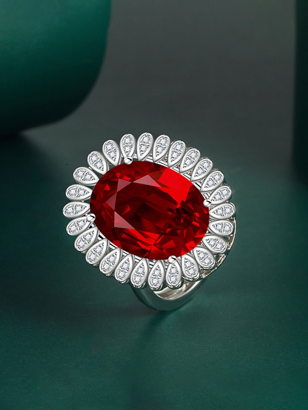 

Designs & You Silver-Plated Cubic Zirconia-Studded Finger Ring