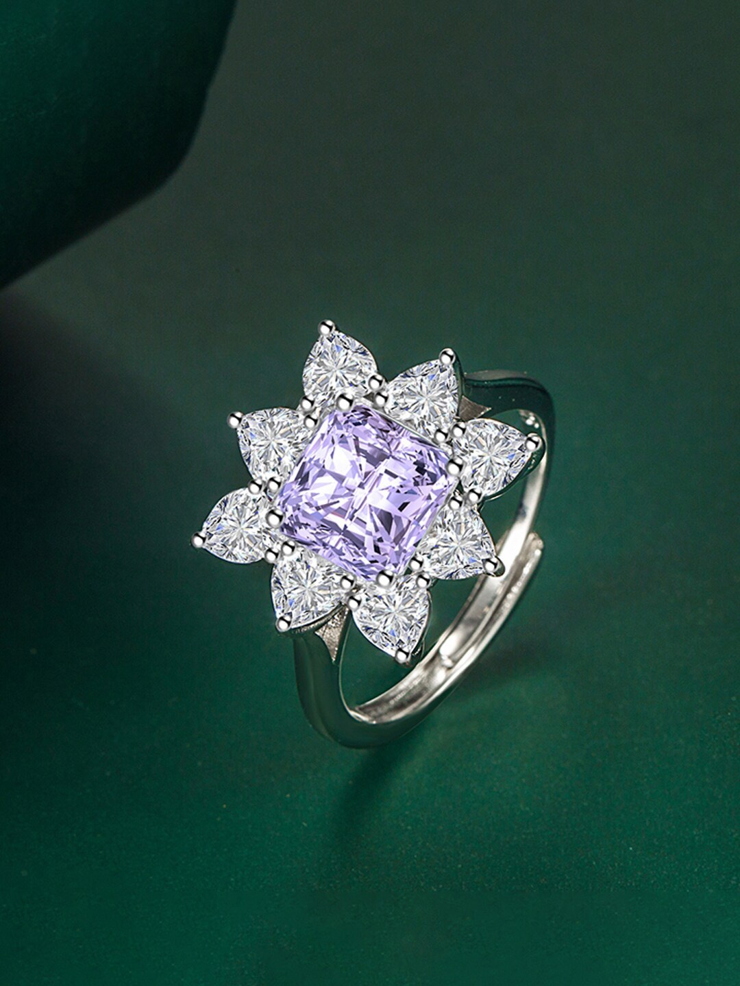 

Designs & You Silver-Plated Cubic Zirconia-Studded Finger Ring