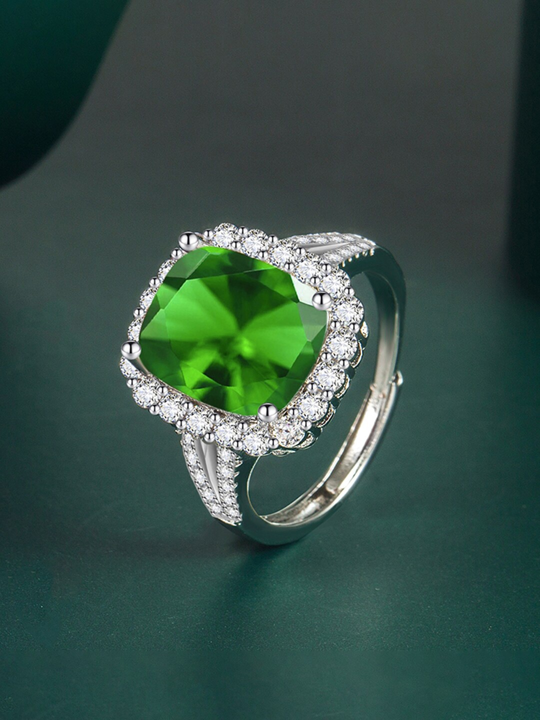 

Designs & You Silver-Plated Cubic Zirconia-Studded Finger Ring