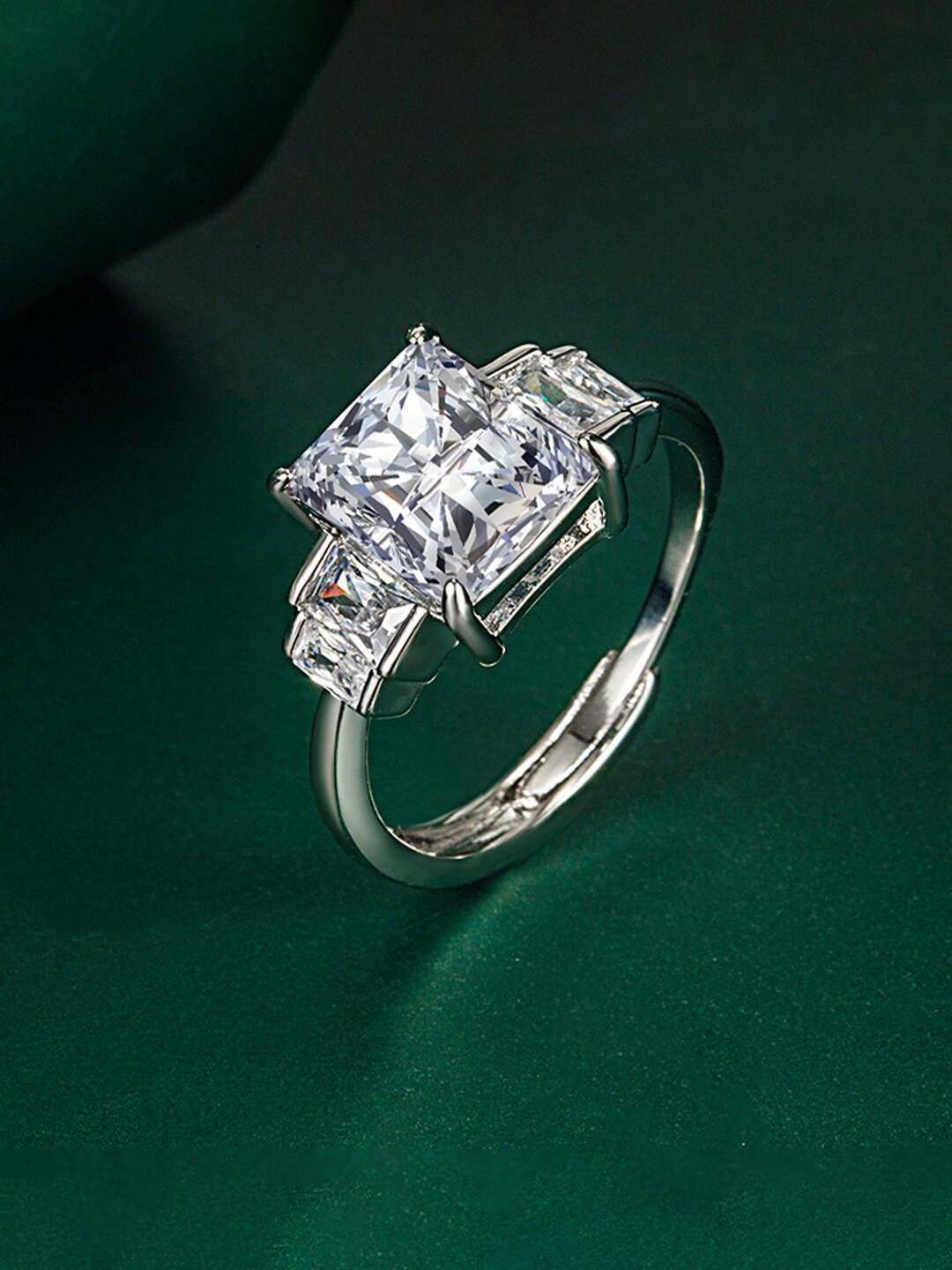 

Designs & You Silver-Plated Cubic Zirconia-Studded Finger Ring