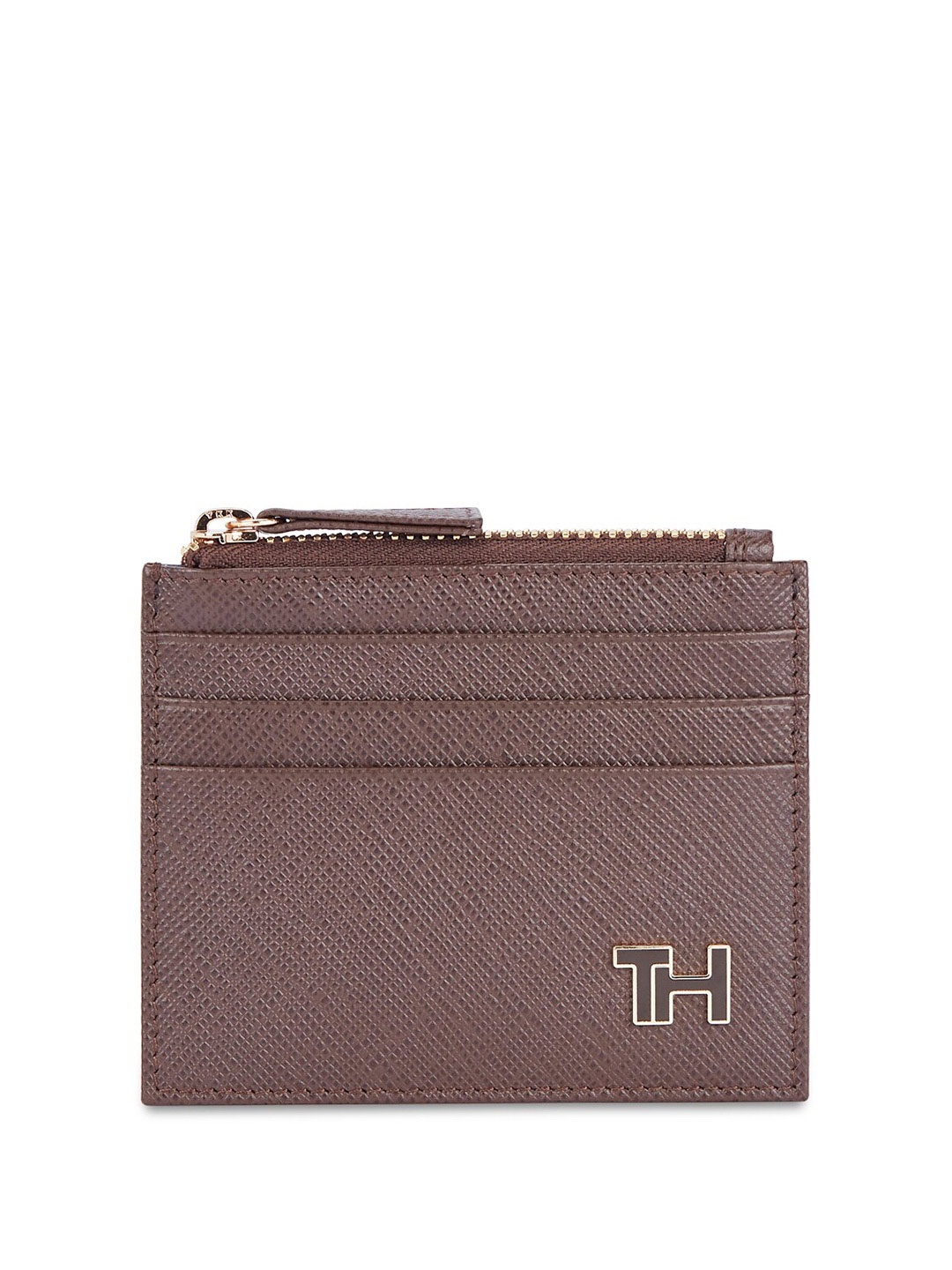 

Tommy Hilfiger Men Textured Leather Card Holder, Brown