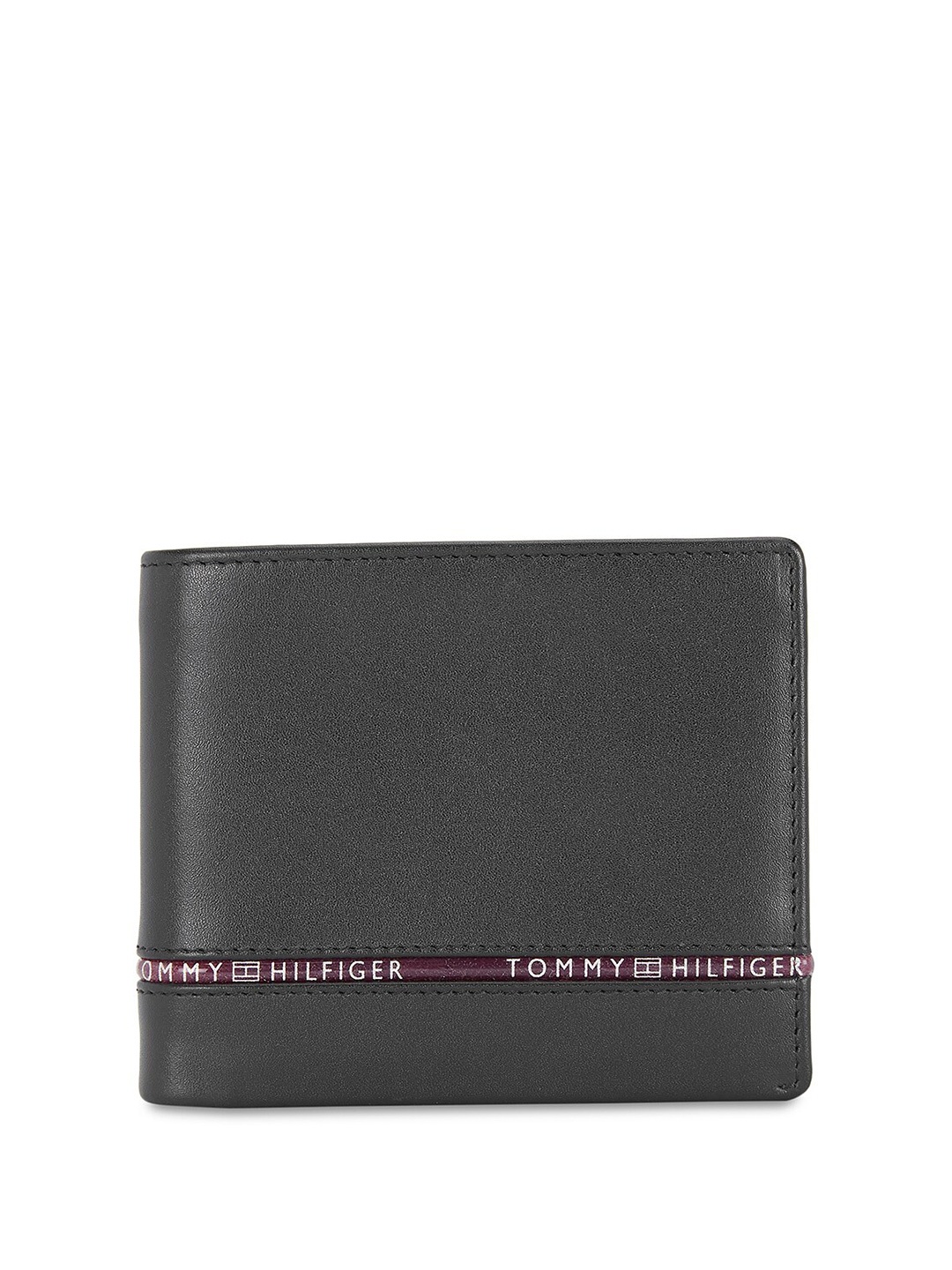 

Tommy Hilfiger Men Textured Leather Two Fold Wallet, Black