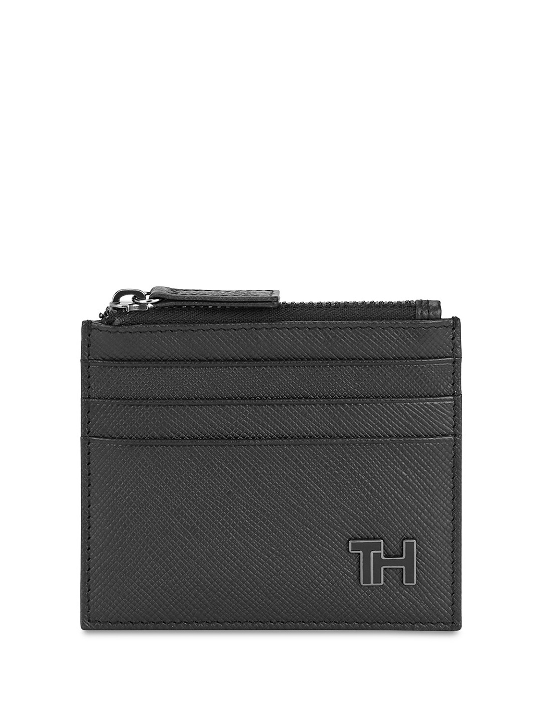 

Tommy Hilfiger Textured Leather Card Holder, Black