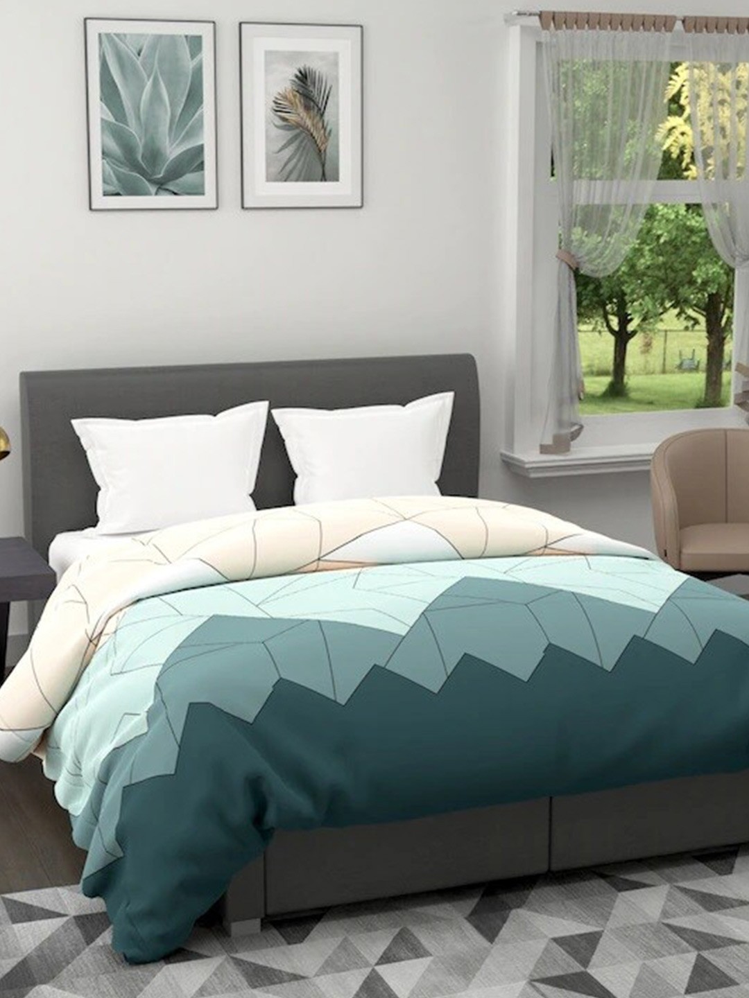

DECOMIZER Green & Beige Microfiber AC Room 150 GSM Double Bed Comforter