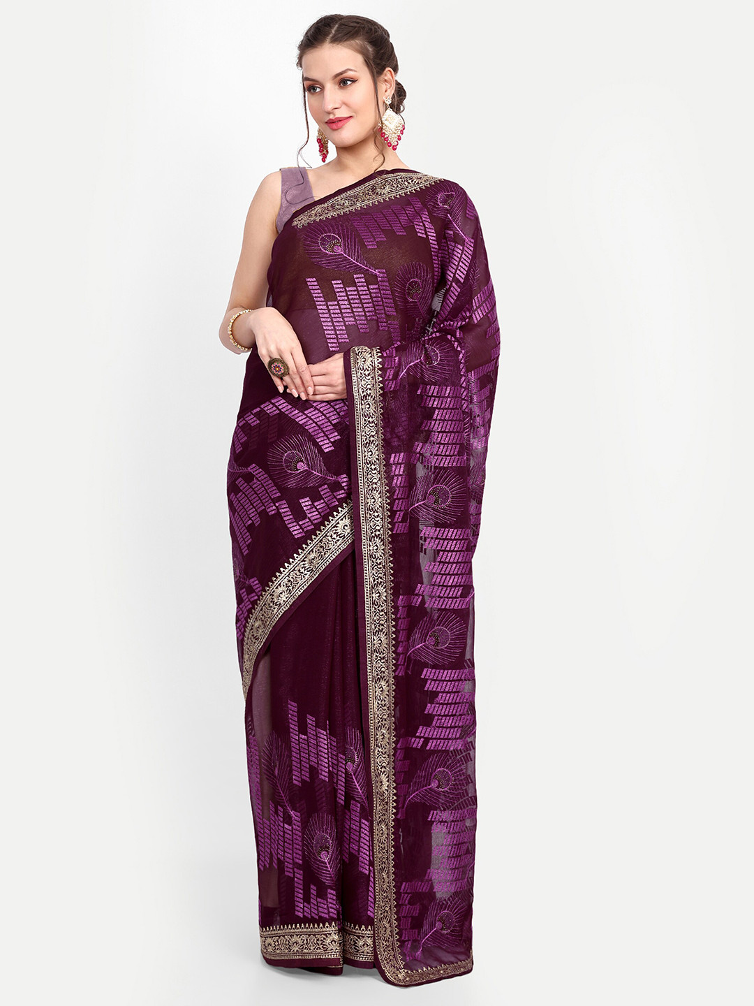 

choiceit Ethnic Motifs Embroidered Pure Silk Gadwal Saree, Magenta