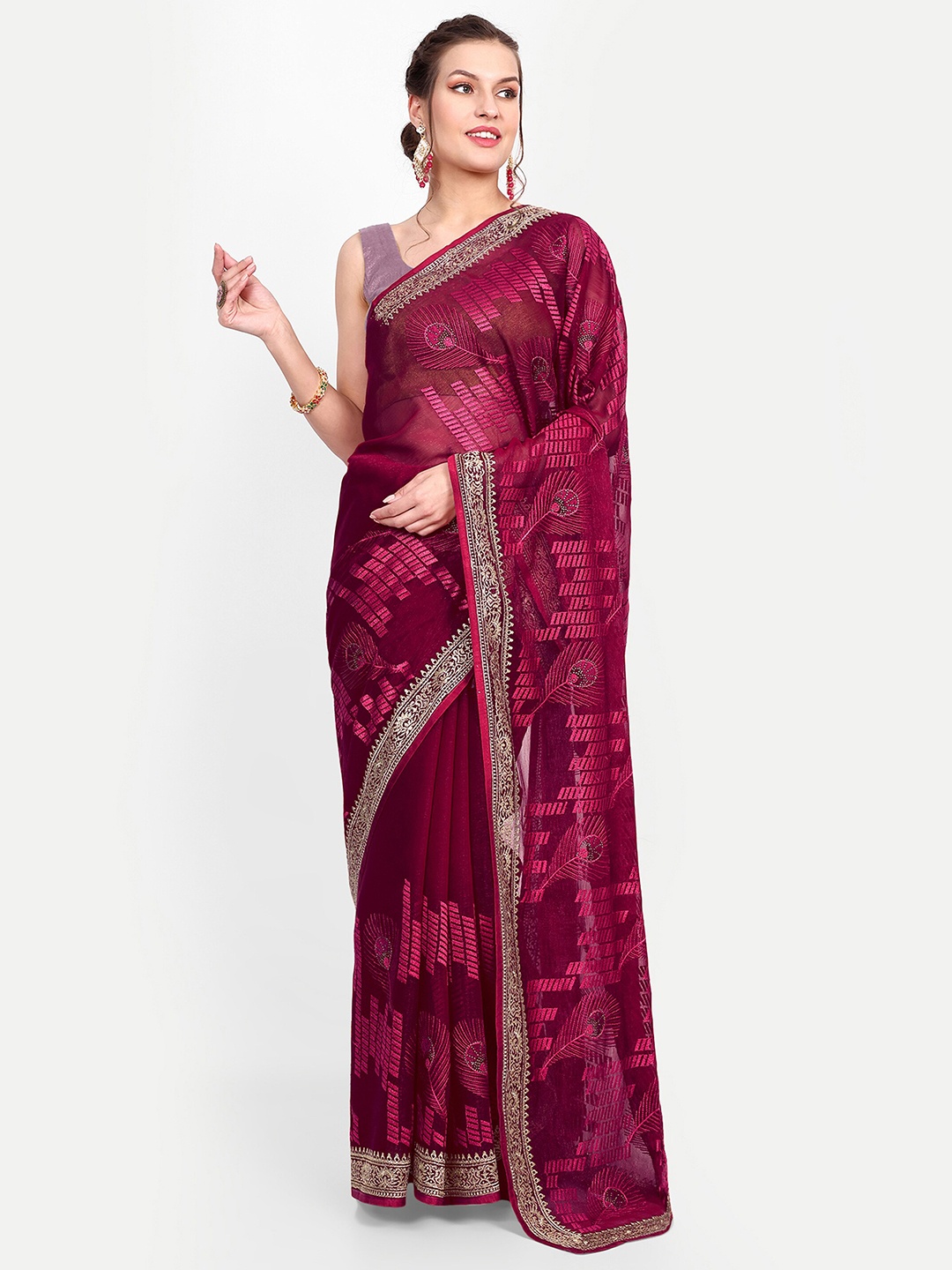 

choiceit Ethnic Motifs Embroidered Pure Silk Gadwal Saree, Red