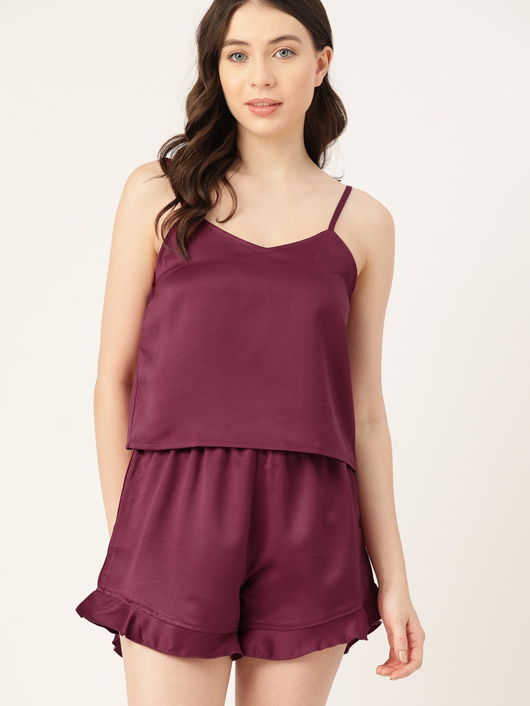 

ETC Women Solid Satin Night suit, Maroon