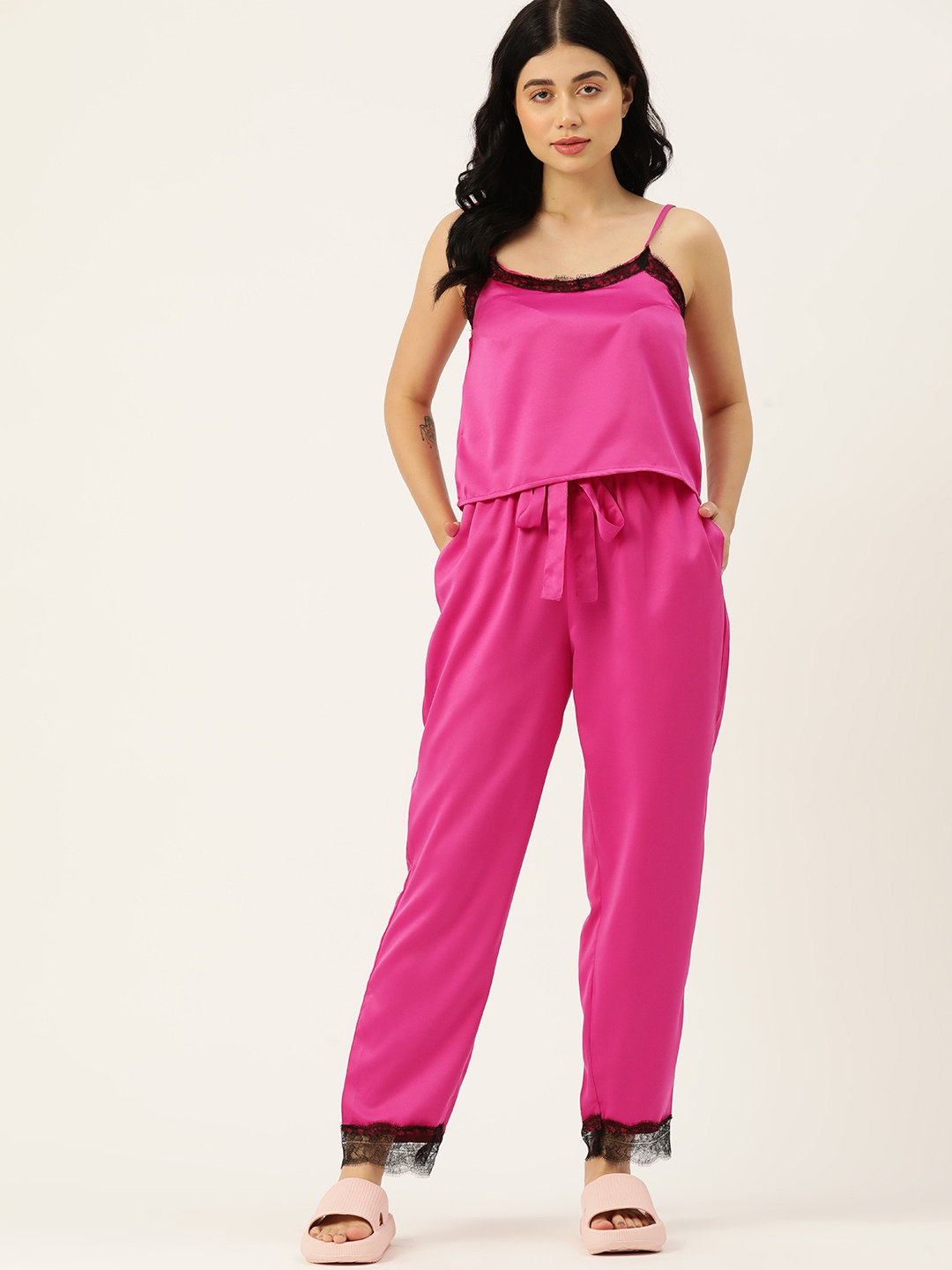 

ETC Women Solid Satin Night suit, Pink