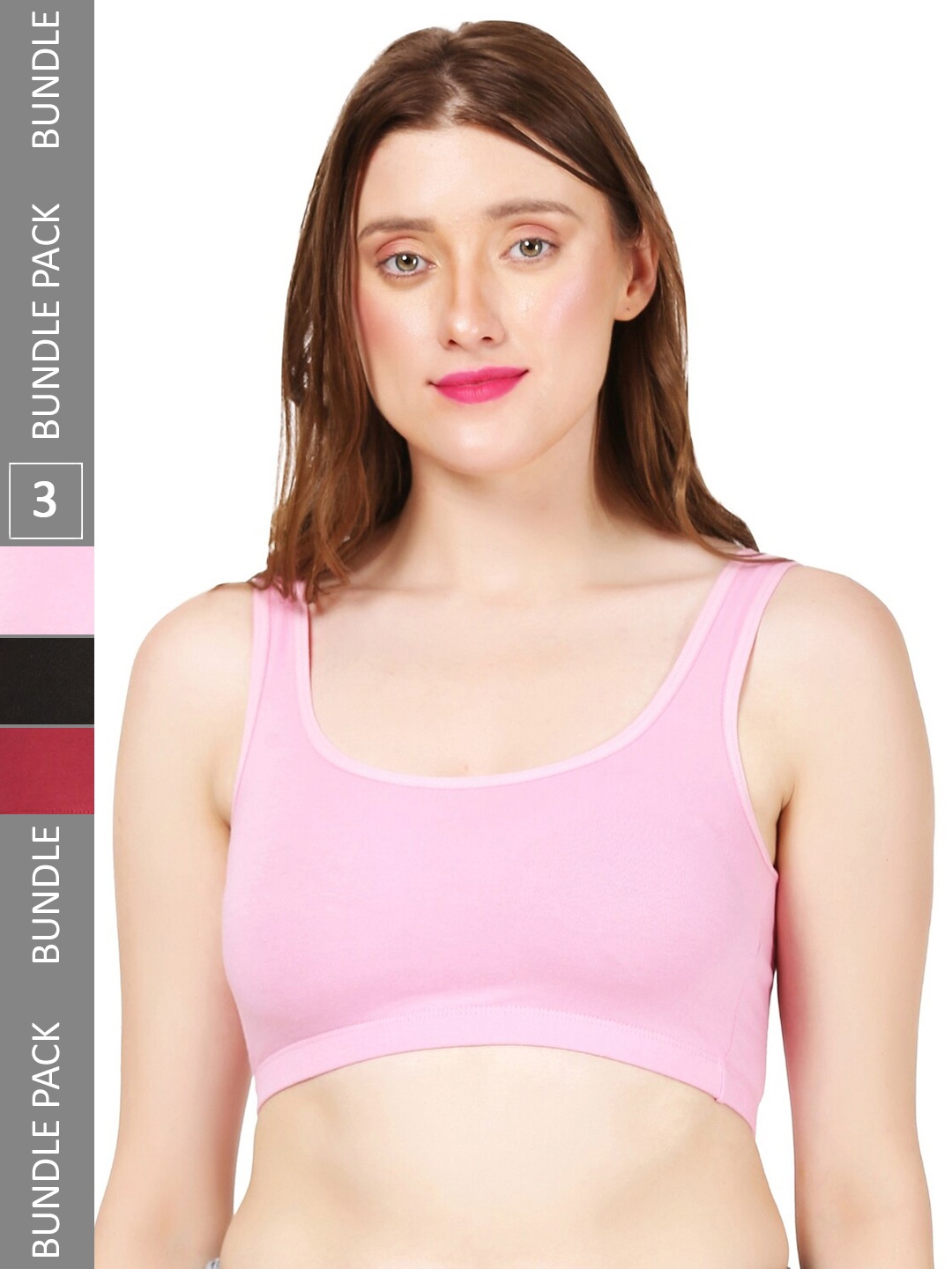 

MYSHA Pack Of 3 Full Coverage Dry Fit Workout Bra With All Day Comfort, Maroon