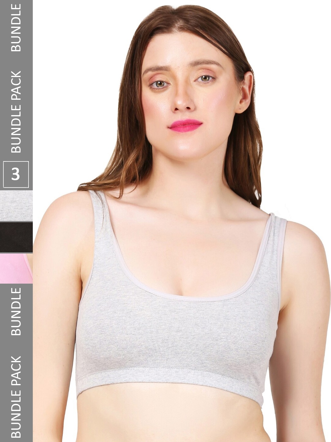 

MYSHA Pack Of 3 Full Coverage Dry Fit Workout Bra With All Day Comfort, Grey