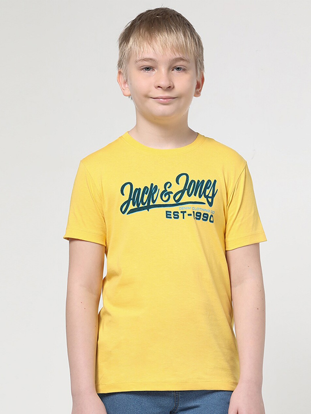 

Jack & Jones Junior Boys Typography Printed Pure Cotton T-Shirt, Yellow