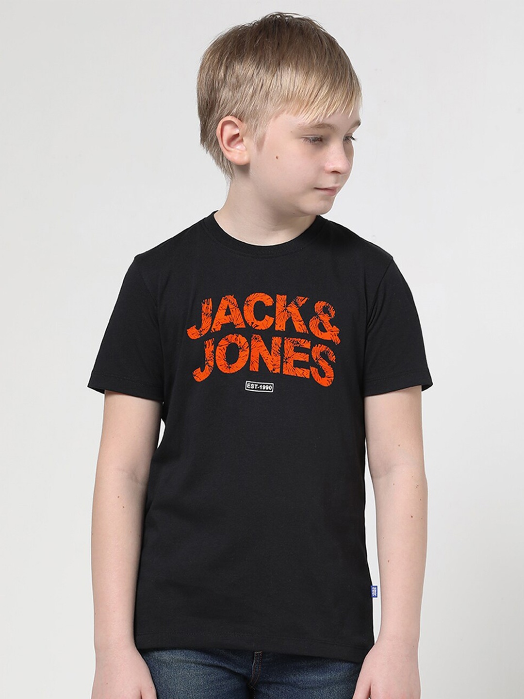 

Jack & Jones Junior Boys Typography Printed Cotton T-Shirt, Black
