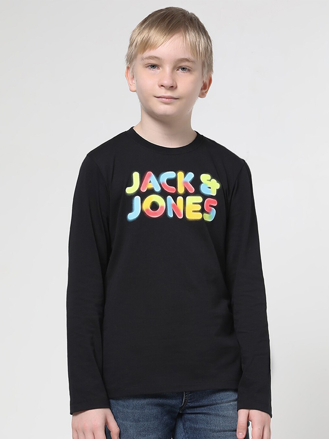 

Jack & Jones Junior Boys Typography Printed Slim Fit Pure Cotton T-shirt, Black