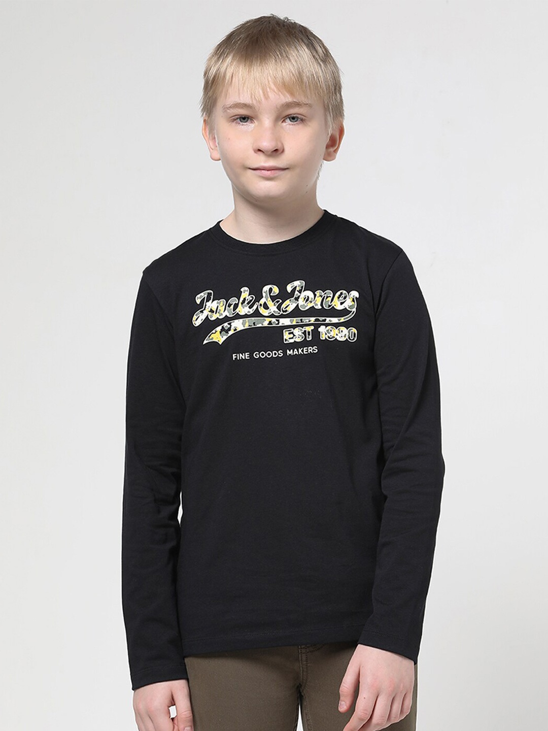 

Jack & Jones Junior Boys Typography Printed Slim Fit Pure Cotton T-shirt, Black