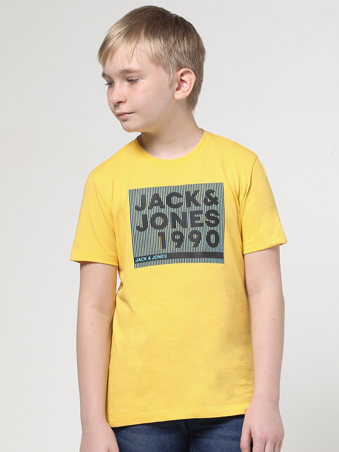 

Jack & Jones Junior Boys Typography Printed Slim Fit Pure Cotton T-Shirt, Yellow