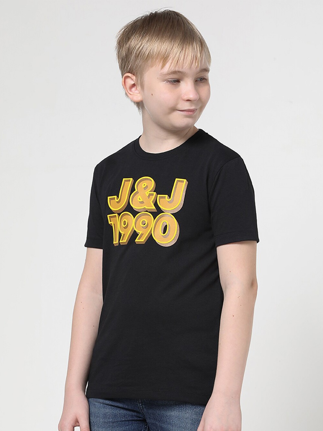 

Jack & Jones Junior Boys Typography Printed Cotton Slim Fit T-Shirt, Black
