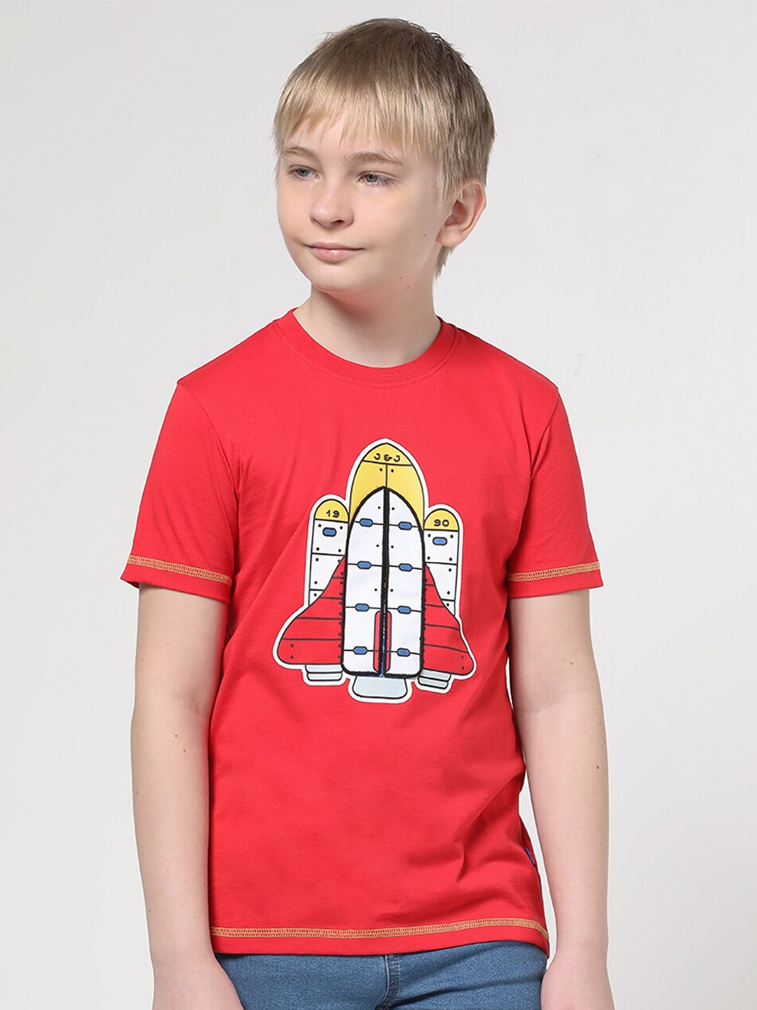 

Jack & Jones Junior Boys Graphic Printed Slim Fit Pure Cotton T-shirt, Red