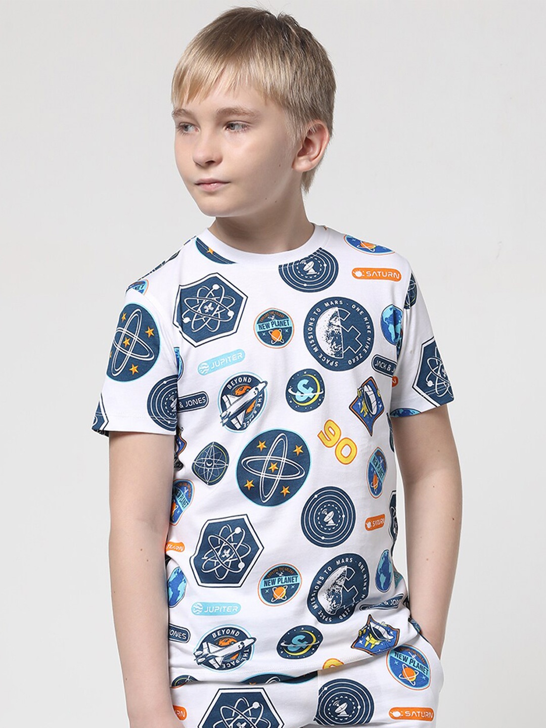 

Jack & Jones Junior Boys Graphic Printed Cotton Slim Fit T-Shirt, White