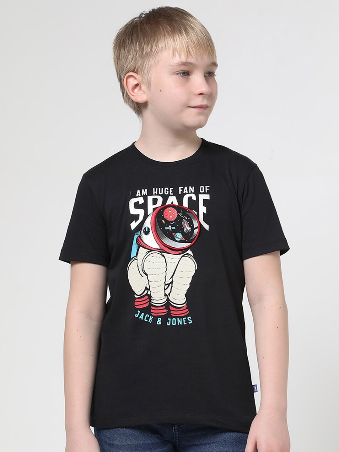 

Jack & Jones Junior Boys Graphic Printed Slim Fit Pure Cotton T-Shirt, Black