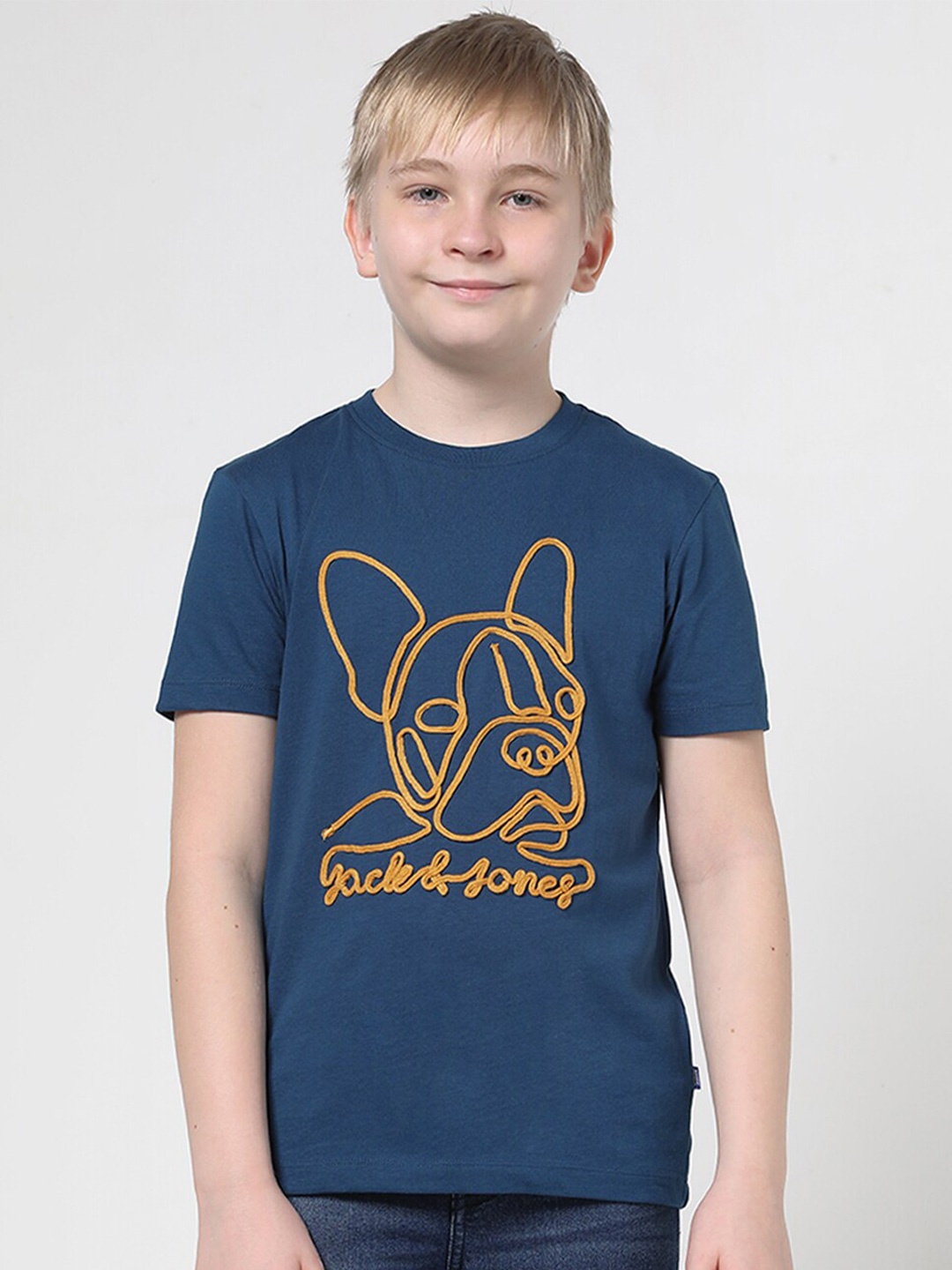 

Jack & Jones Junior Boys Graphic Printed Pure Cotton T-Shirt, Navy blue