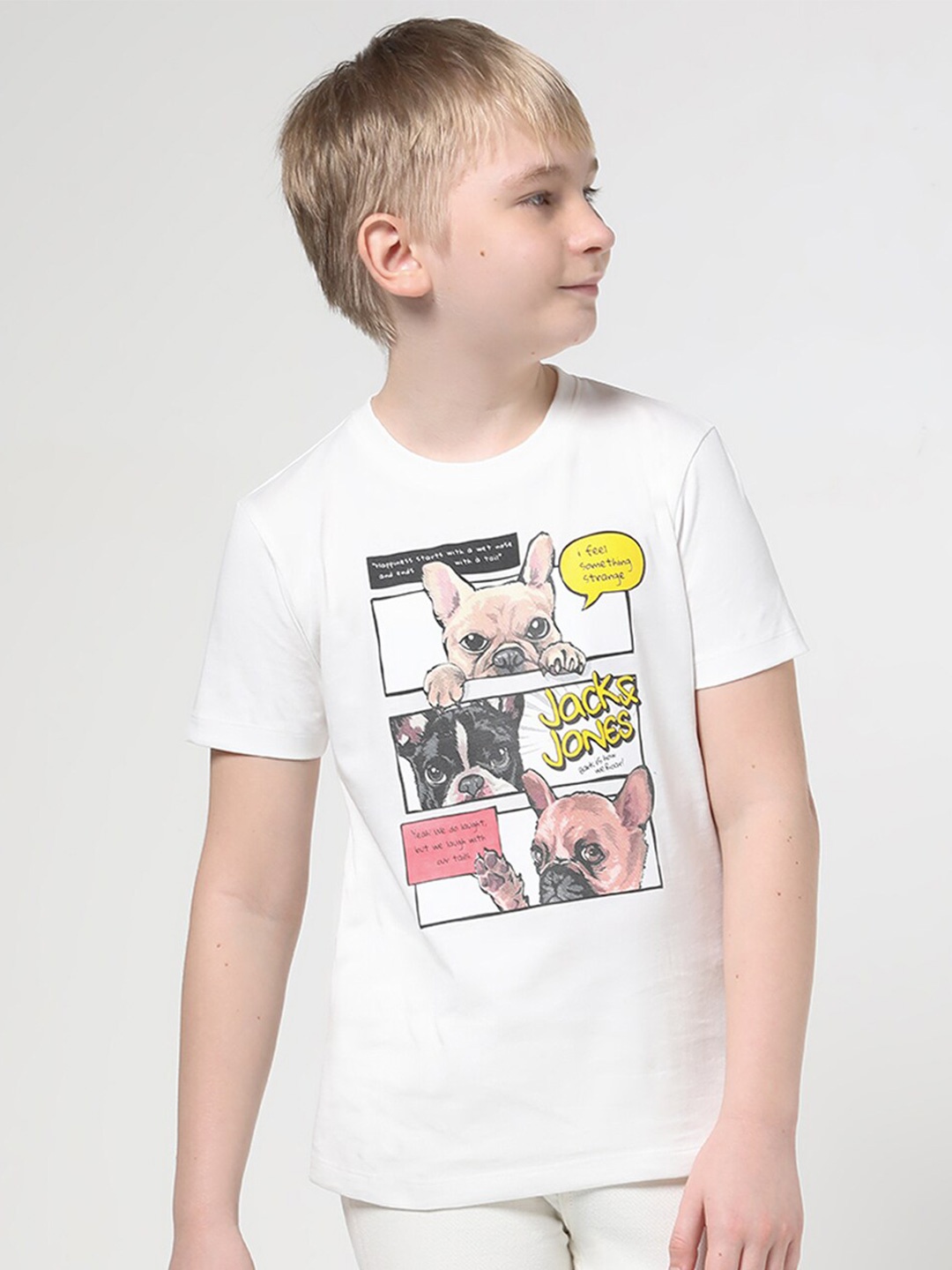 

Jack & Jones Junior Boys Graphic Printed Slim Fit Pure Cotton T-shirt, White