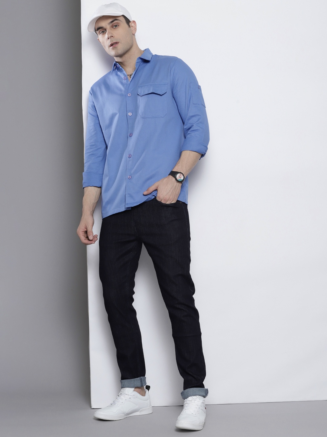 

boohooMAN Twill Casual Shirt, Blue