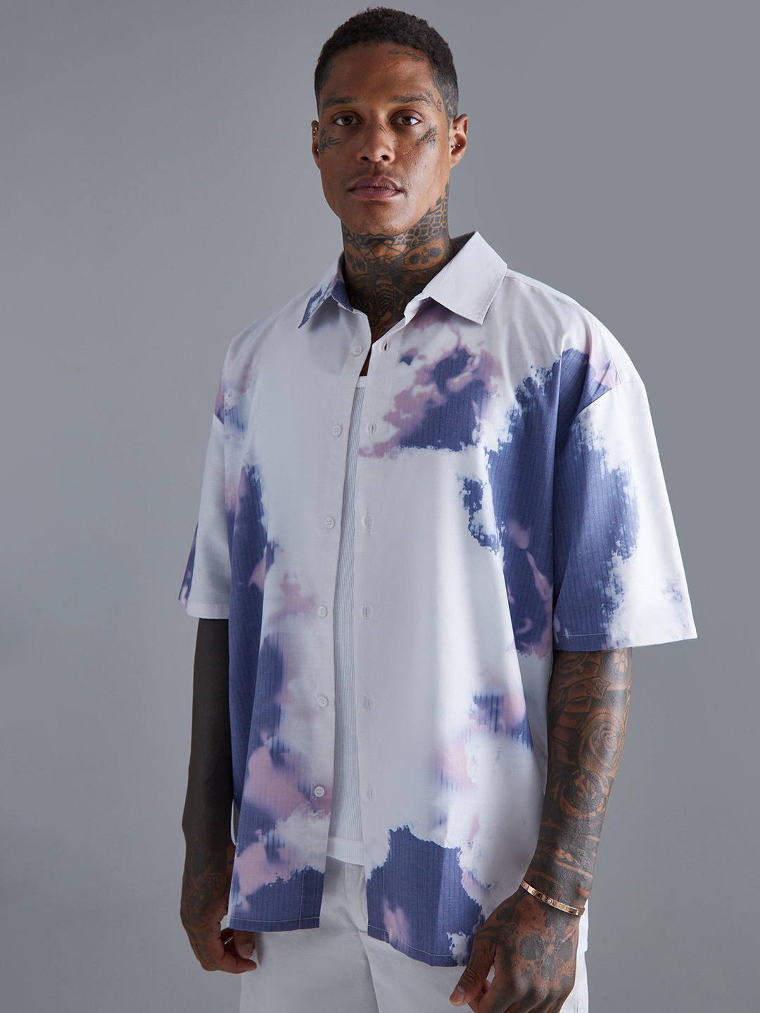 

boohooMAN Tie & Dye Casual Shirt, White