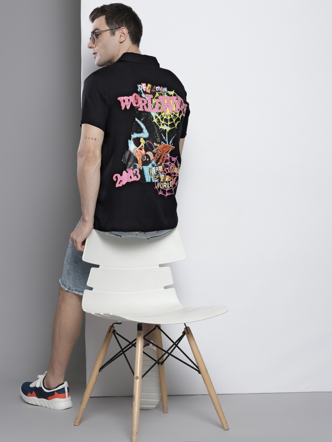 

boohooMAN Printed Casual Shirt, Black