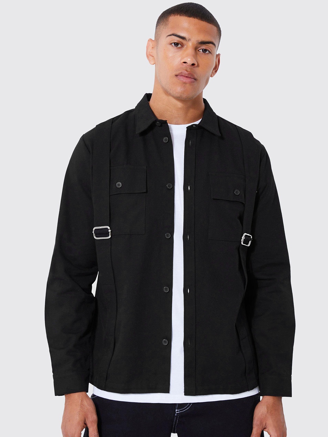 

boohooMAN Pure Cotton Pocket Detail Casual Shirt, Black