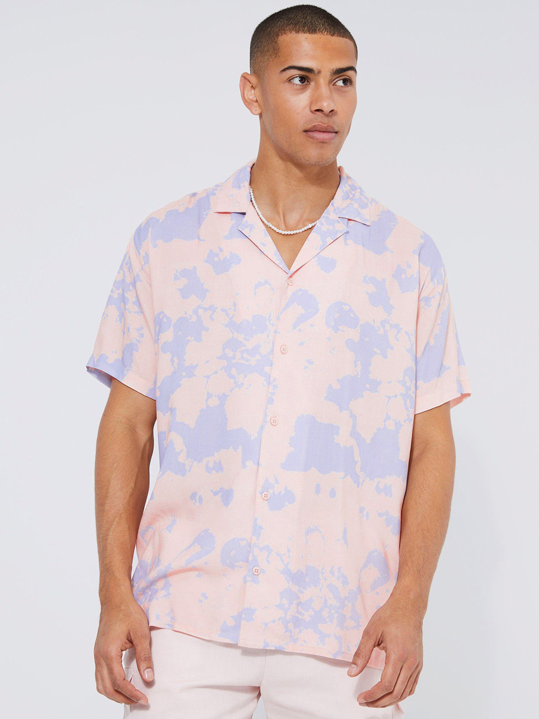 

boohooMAN Oversized Printed Shirt, Peach