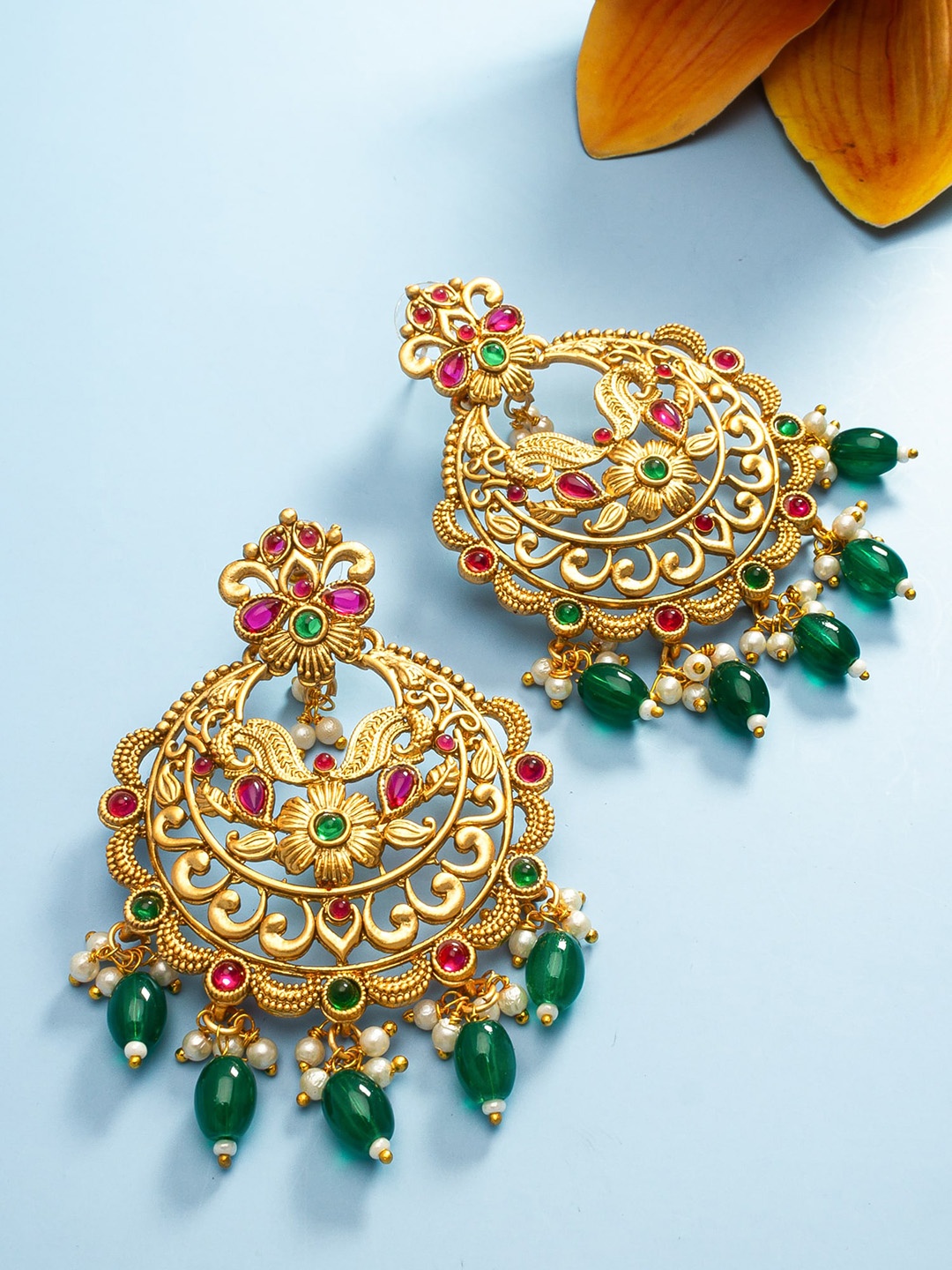 

aadita Gold-Plated Stone Studded Chandbalis