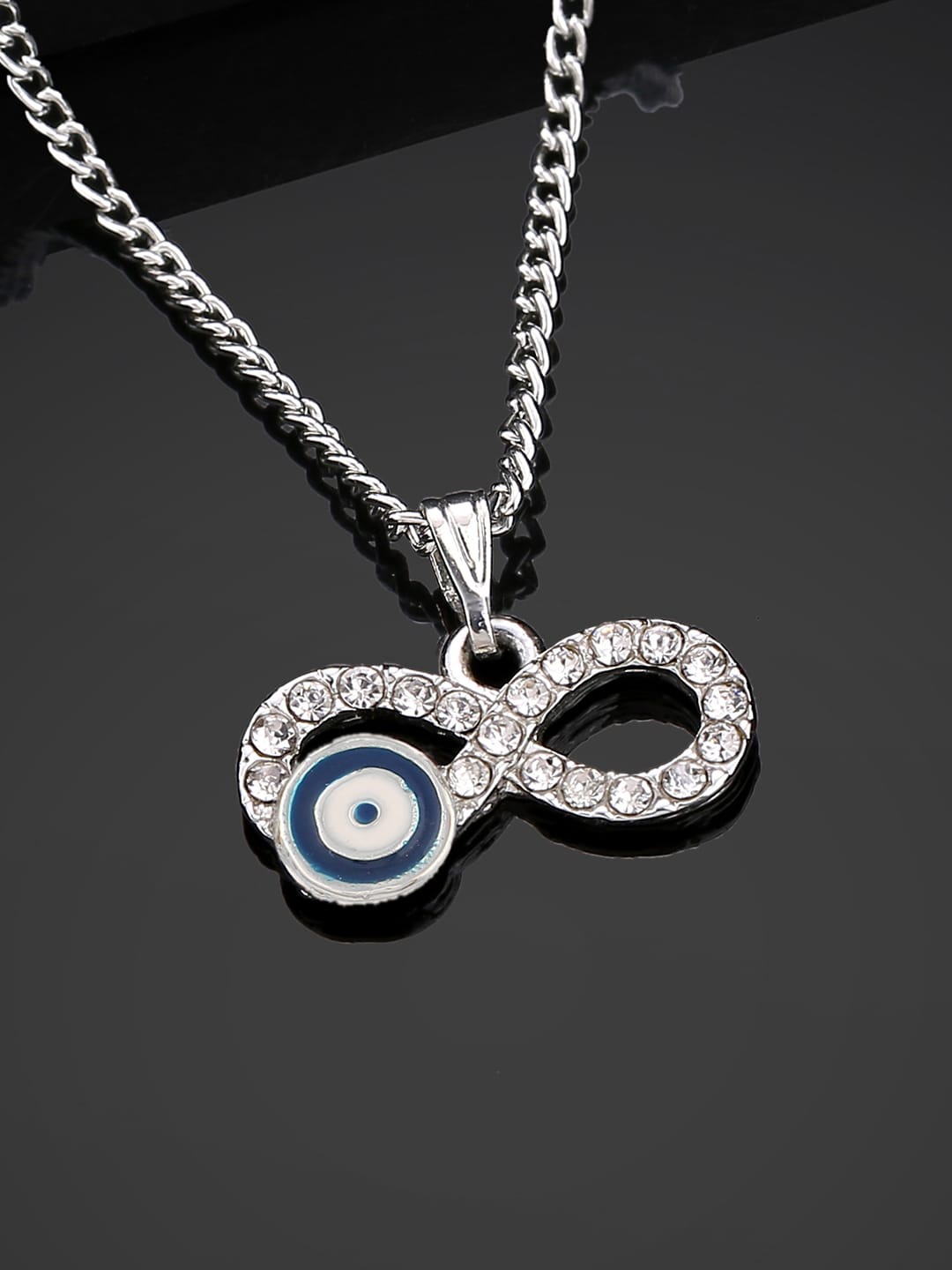 

Estele Rhodium-Plated Stone-Studded Pendant With Chain, Silver