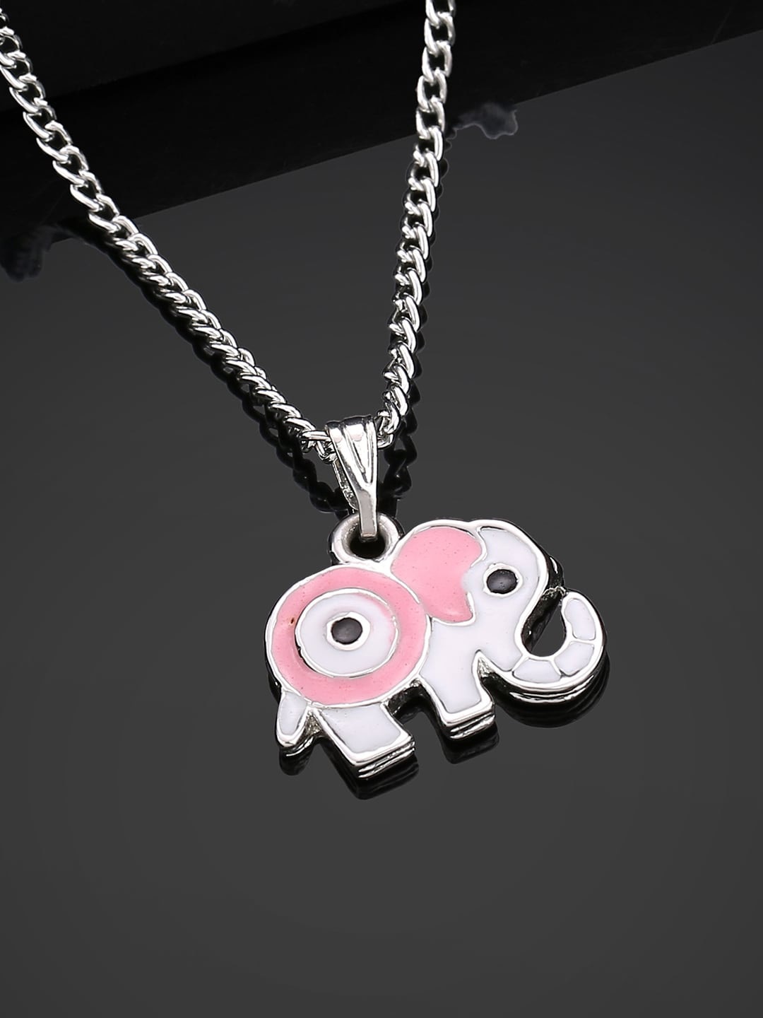 

Estele Rhodium-Plated Textured Pendant With Chain, Silver