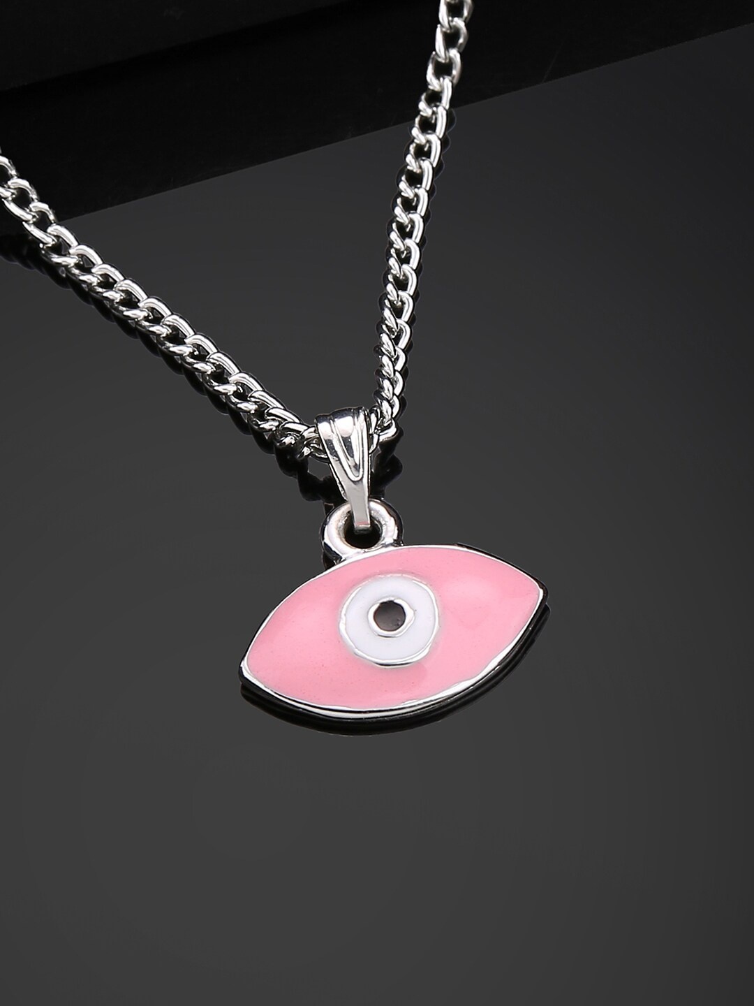

Estele Rhodium-Plated Textured Pendant With Chain, Silver