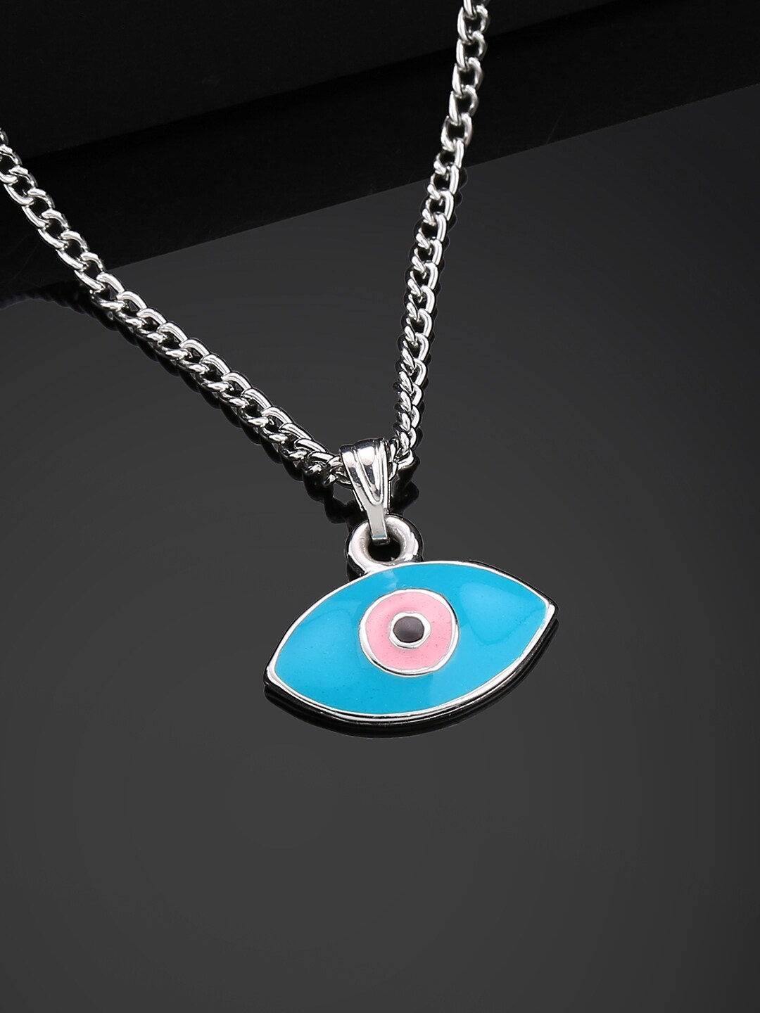 

Estele Rhodium-Plated Textured Pendant With Chain, Silver