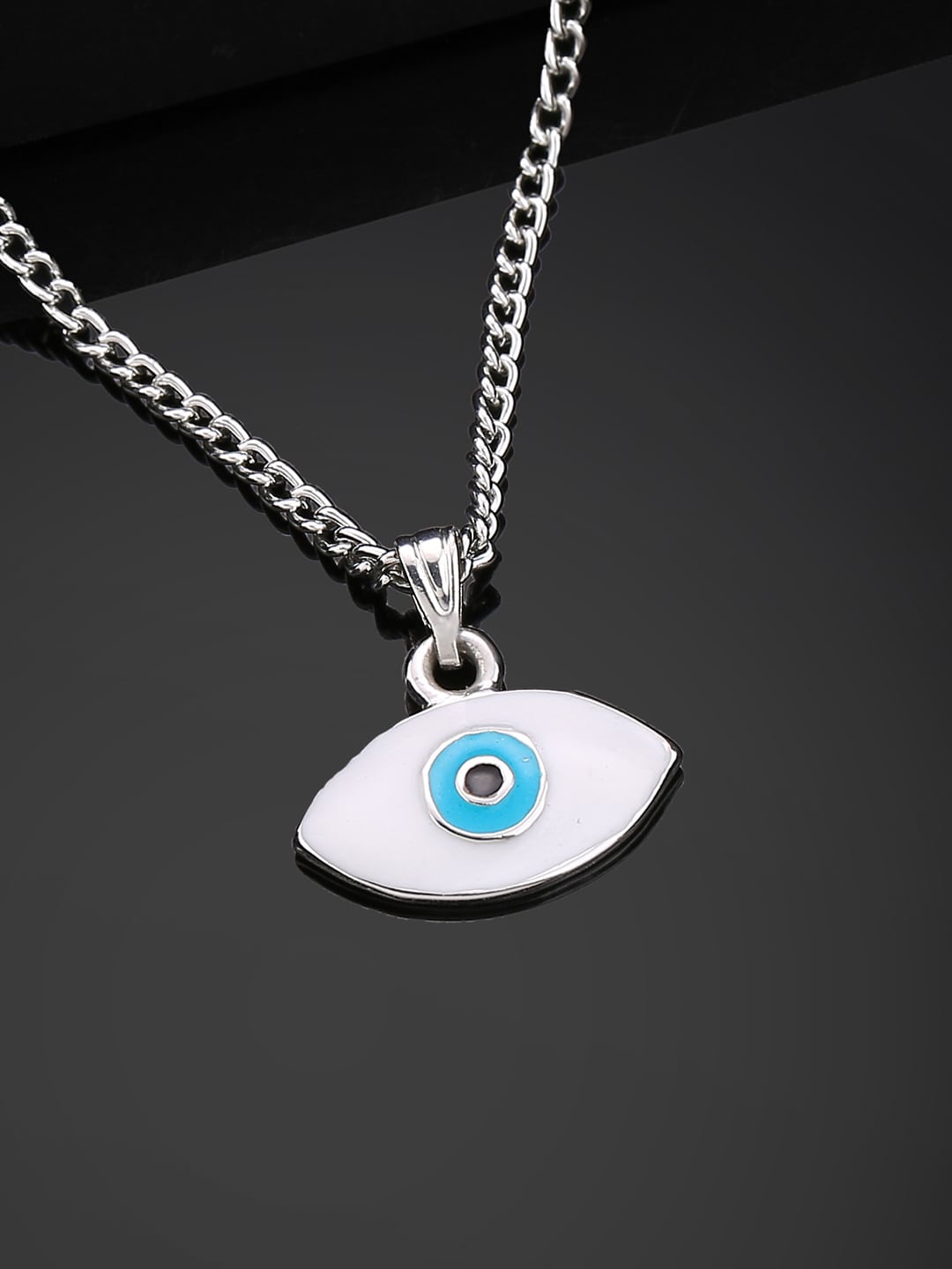 

Estele Rhodium-Plated Textured Pendant With Chain, Silver
